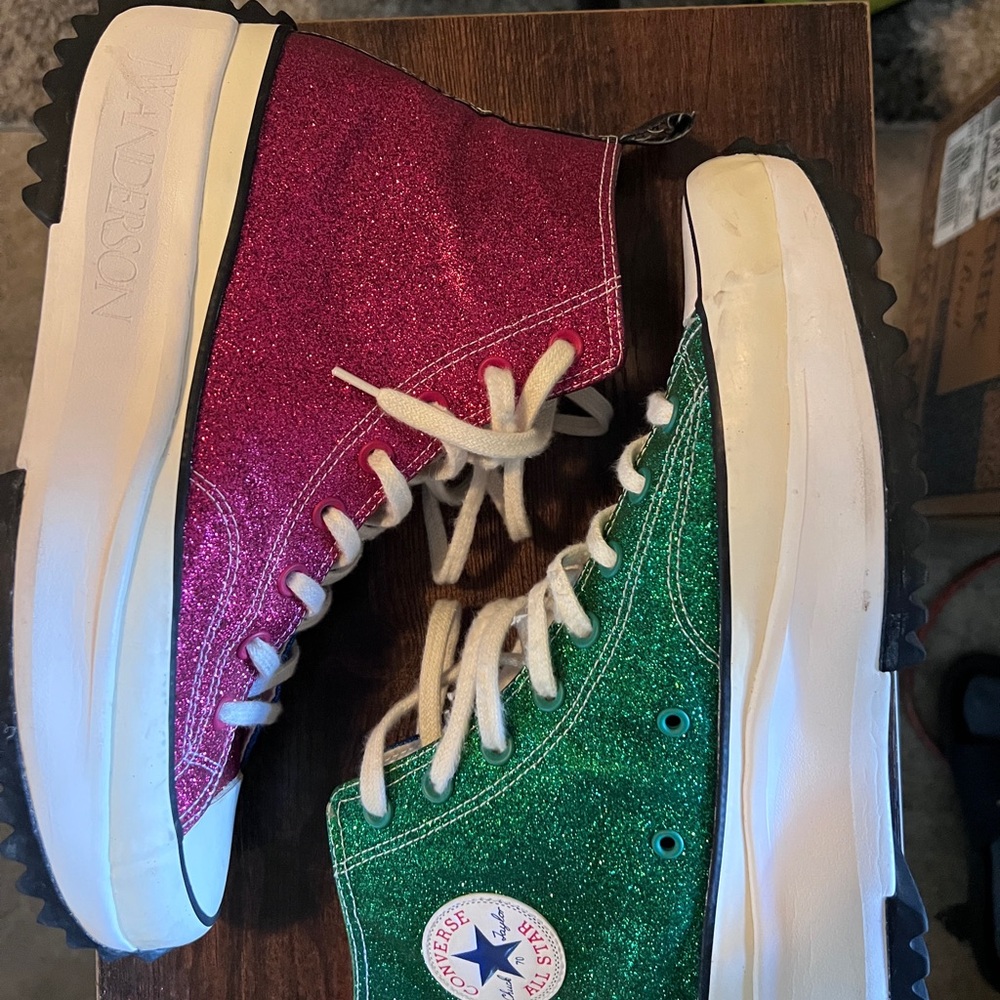 JW Anderson Converse Run Star Hike Hi Pink and Green Glitter High-Tops